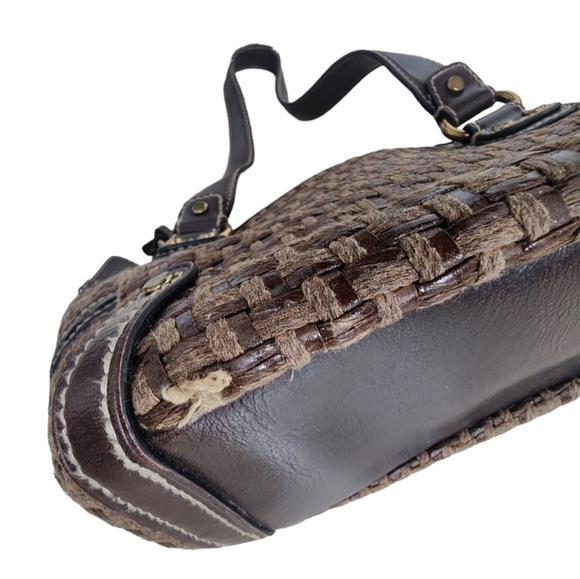 Vintage Fossil Key Raffia Woven Straw Leather Shoulder Bag Purse Pocketbook FLAW - Picture 8 of 9